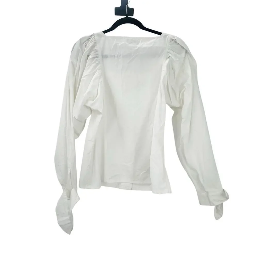 Mille Resort & Travel Evelyn Blouse White Puff Long Sleeves Size M NWOT
